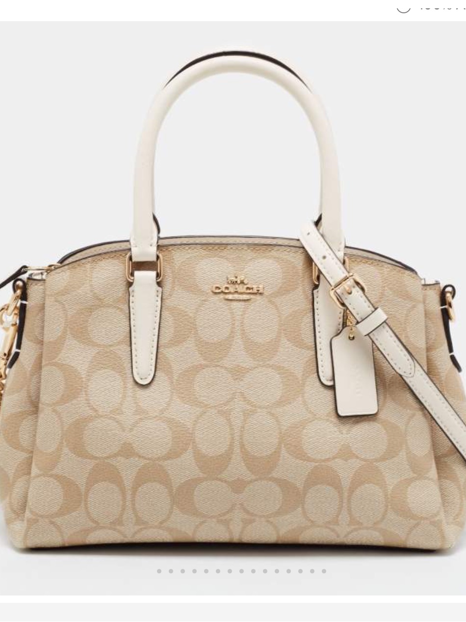 Coach Beige Signature Dome Satchel With Cream Trim